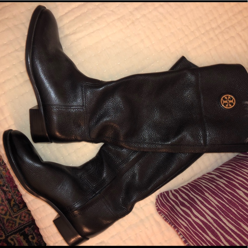Black Leather Tory Burch Riding Boots